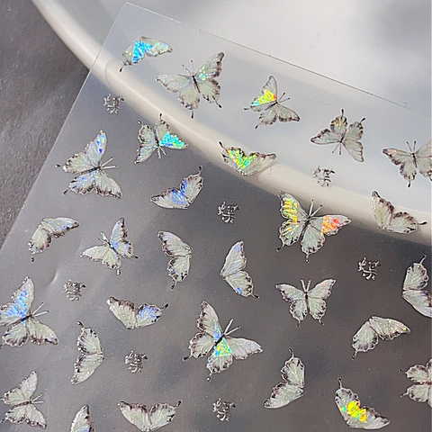 Holographic Butterfly Nail Art Stickers Shell Luster Laser Polish Decoration Adhesive Decals DIY Manicure Accessory