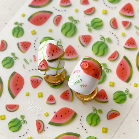 Summer Watermelon Nail Art Stickers Sweet Fresh Fruit Embossed Flat Decorative Nail Decals For Women Manicure Accessories