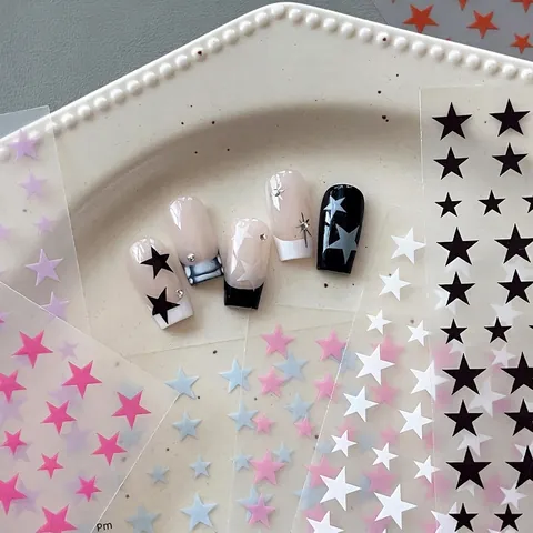 Star Pattern Nail Art Stickers Colorful Pentagram Decals For DIY Manicure Decoration Minimalist Sweet Style For Women