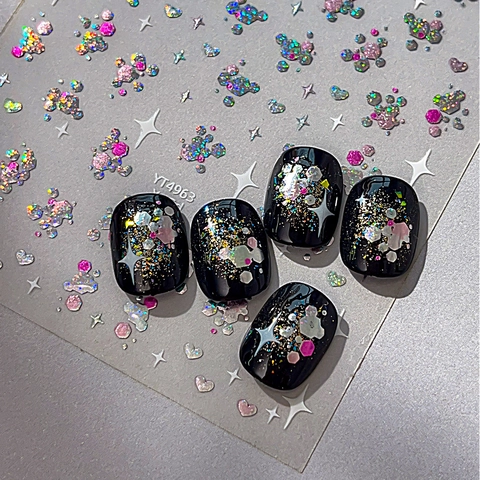 Pegatinas para Uñas Estilo Dopamina Brillo Láser Corazón Estrella Decoración de Uñas para Mujeres Accesorios de Manicura DIY