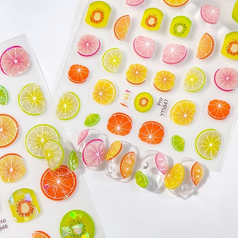 Sommer Obstscheibe Nagelkunst Aufkleber 3D Geprägte Designs Für Damen DIY Maniküre Dekoration Lebendige Klebende Nagelspitzen