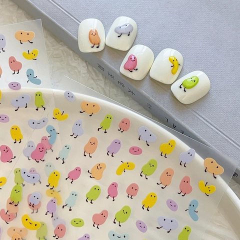 Cute Cartoon Bean Nail Art Stickers Macaron Multi Color DIY Manicure Decals Minimalist Face Pattern Nail Decoration YT5665Pm