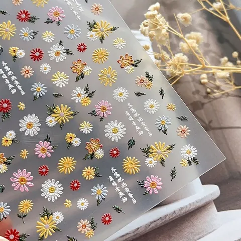 5D Reliëf Madeliefje Nagelkunst Stickers Kleurrijke 3D Reliëf Bloem Nagel Decals Zoete Florale DIY Decoratie Voor Dames Manicure Accessoires