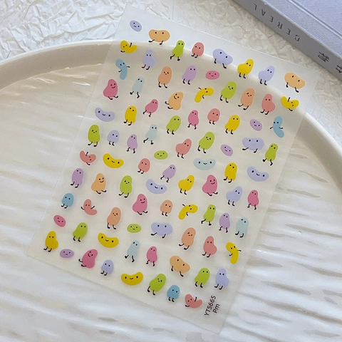 Cute Cartoon Bean Nail Art Stickers Macaron Multi Color DIY Manicure Decals Minimalist Face Pattern Nail Decoration YT5665Pm