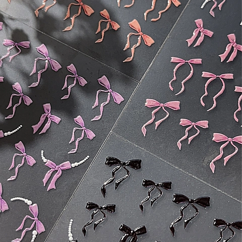 5D Embossed Bowknot Nail Art Stickers Ribbon Pearl Decor Self Adhesive Manicure Decoration For Women Nail Tips Ornament