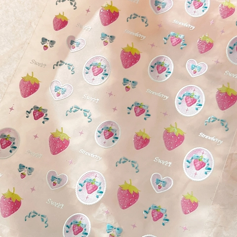 Pegatinas de Uñas de Relieve 3D de Fresa y Lazo Lindas Calcomanías de Corazón Rosa para Mujeres Decoración de Manicura DIY