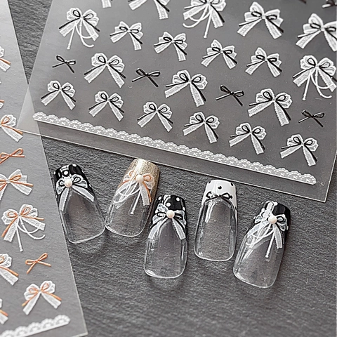 5D Relief Bogen Nagelkunst Aufkleber Spitze Design Süße Schleife Nagel Abziehbilder Für Damen DIY Nageldekoration YT5660 YT5661