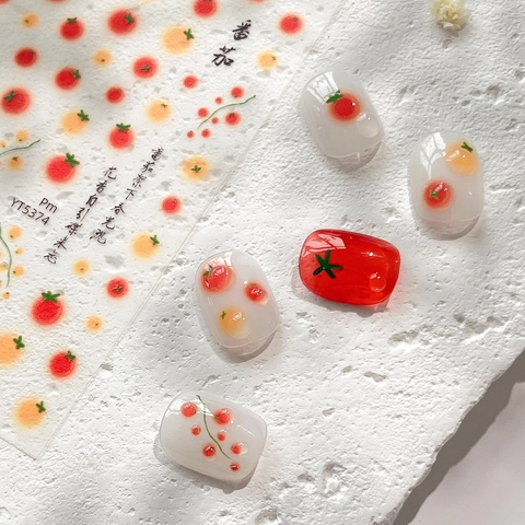 Tomato Pattern Nail Art Stickers Cute Red Fruit Design Waterproof Adhesive Decals For Women Daily DIY Manicure Decoration
