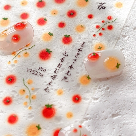 Tomato Pattern Nail Art Stickers Cute Red Fruit Design Waterproof Adhesive Decals For Women Daily DIY Manicure Decoration