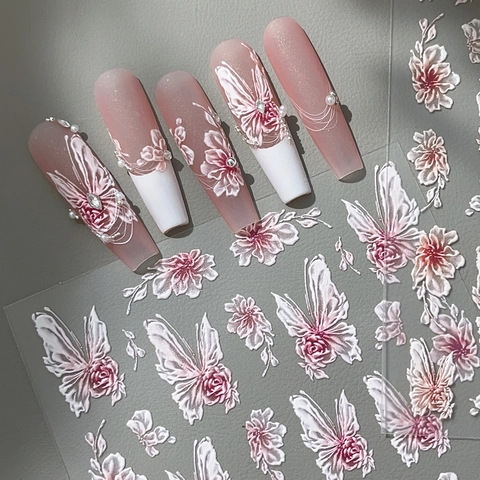 Elegant 3D Relief Butterfly Floral Nail Art Stickers Exquisite Sweet Embossed Flower Butterfly Nail Decor For Women Manicure Accessories