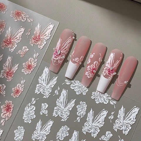 Elegant 3D Relief Butterfly Floral Nail Art Stickers Exquisite Sweet Embossed Flower Butterfly Nail Decor For Women Manicure Accessories