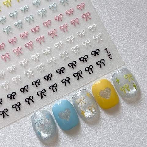 3D Embossed Bowknot Nail Art Stickers Colorful Ribbon Star Pattern Self Adhesive Nail Decals For Women Manicure Decoration