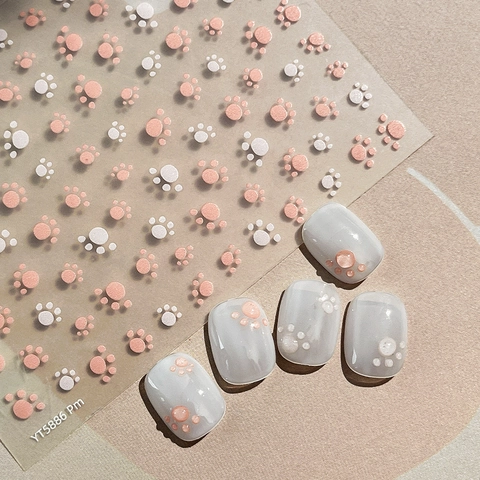 Cute Cartoon Cat Paw Nail Art Stickers Transparent Relief Flat Decoration For Women DIY Manicure Decals