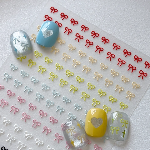 3D Embossed Bowknot Nail Art Stickers Colorful Ribbon Star Pattern Self Adhesive Nail Decals For Women Manicure Decoration