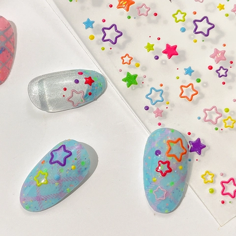 Transparent Star Nail Art Stickers Multicolor Minimalist Adhesive Nail Decals For Women DIY Manicure Decoration Accessary