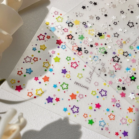 Transparent Star Nail Art Stickers Multicolor Minimalist Adhesive Nail Decals For Women DIY Manicure Decoration Accessary