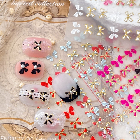 Embossed Bronzing Bowtie Nail Art Stickers 3D Butterfly Knot Nail Decals For Women Sweet Manicure Decoration Accessory