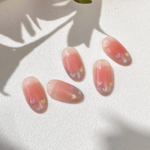 Sweet Macaron Colors 3D Embossed Heart Nail Art Stickers PET Material Transparent Base Romantic Girly Nail Decals Decoration