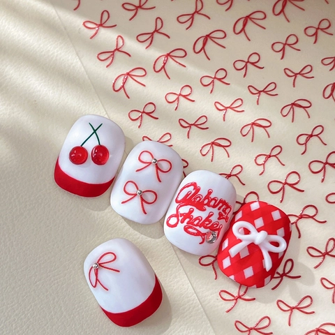 3D Embossed Bow Knot Nail Stickers Minimalist Solid Color DIY Manicure Decoration For Women Sweet Fashion Nail Decals