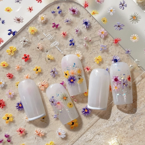 3D Relief Blumen Nagelaufkleber Bunte Wildblumen Gänseblümchen Nagelsticker Für Damen DIY Nageldekoration Retro Süßer Stil