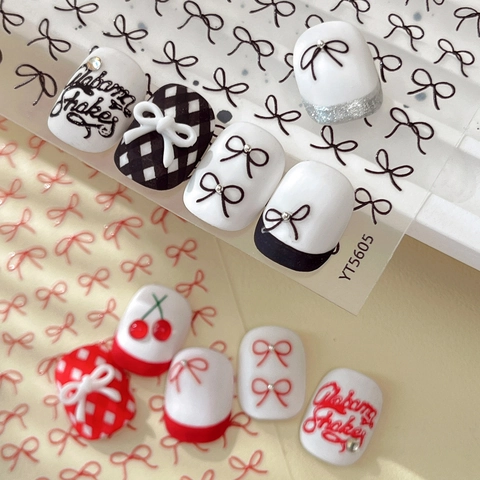 3D Embossed Bow Knot Nail Stickers Minimalist Solid Color DIY Manicure Decoration For Women Sweet Fashion Nail Decals