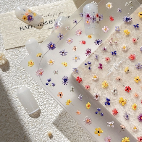 3D Relief Blumen Nagelaufkleber Bunte Wildblumen Gänseblümchen Nagelsticker Für Damen DIY Nageldekoration Retro Süßer Stil