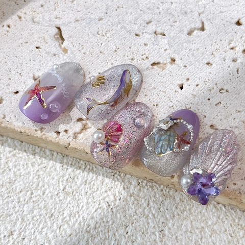Süße Meerestiere Nagelaufkleber Mehrfarbig Goldrand Seestern Seepferdchen Muschel 3D Relief Maniküre Dekoration Aufkleber