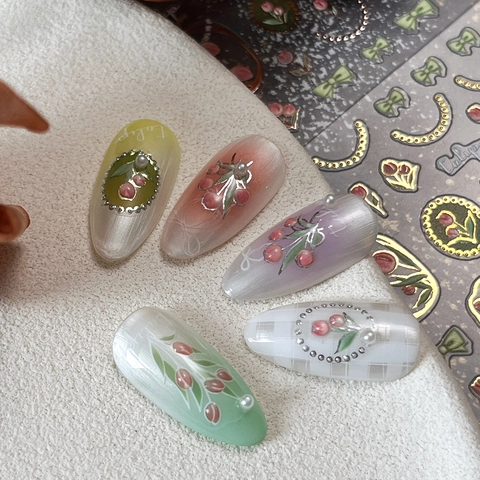 3D Relief Tulip Nail Art Stickers French Vintage Flower Butterfly Bow Self Adhesive Nail Decals For Women Manicure Decoration