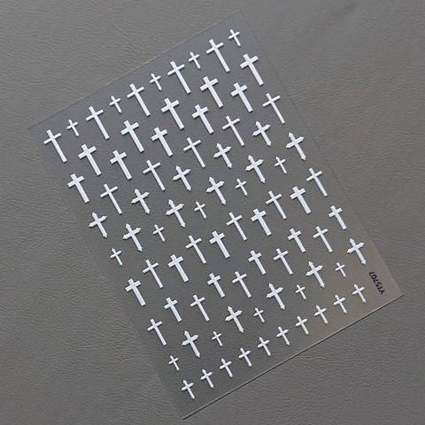 Gothic 3D Relief Cross Nail Art Stickers Embossed Retro Gold Silver Black White Nail Decals For DIY Manicure Decoration