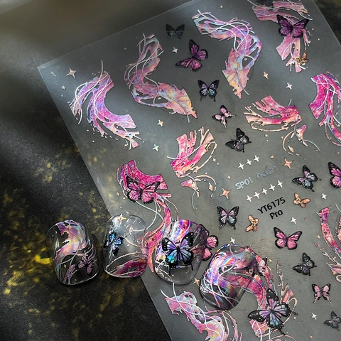 Pegatinas Holográficas de Mariposas para Uñas Diseño Láser Océano de Estrellas Calcomanías Manicura DIY Mujer YT6175 YT6176