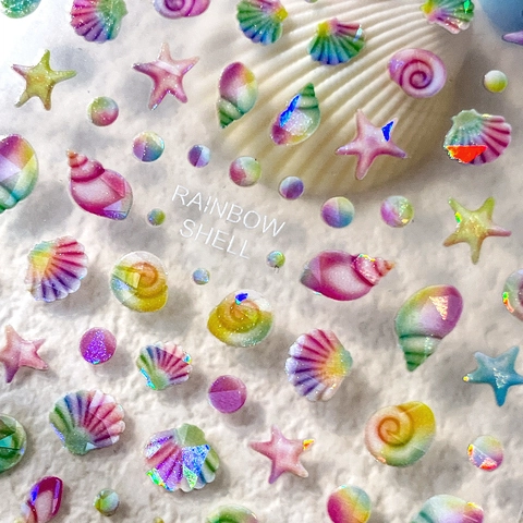 3D Reliëf Regenboog Zeeschelp Zeester Nagel Stickers Holografische Laser Mariene Serie Zomer Manicure Decoratie Stickers