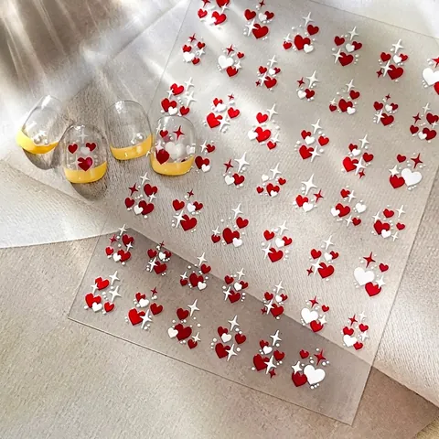 5D Relief Heart Star Nail Art Stickers Sweet Red White Gold Silver Embossed DIY Nail Decals For Women Manicure Decoration