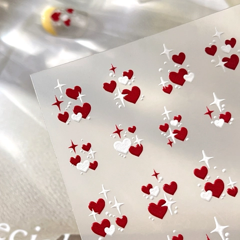 5D Relief Heart Star Nail Art Stickers Sweet Red White Gold Silver Embossed DIY Nail Decals For Women Manicure Decoration