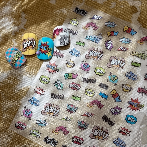 Pop Art Comic Onomatopoeia Nail Stickers Multicolor Cartoon Alphabet 3D Relief Decals For Women DIY Nail Art Decoration
