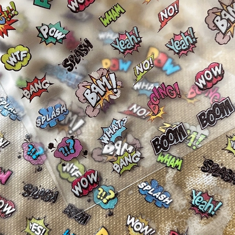 Pop Art Comic Onomatopoeia Nail Stickers Multicolor Cartoon Alphabet 3D Relief Decals For Women DIY Nail Art Decoration