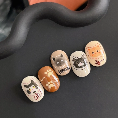 Süße Cartoon Katzen Nagelkunst Aufkleber Ultradünn Selbstklebend Maniküre Kitten Muster DIY Nageldekoration Für Damen
