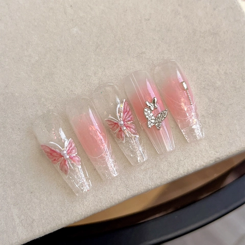 5D Pink Butterfly Relief Nail Art Stickers Self-Adhesive Embossed Butterfly Decals For DIY Manicure Decoration Accessories