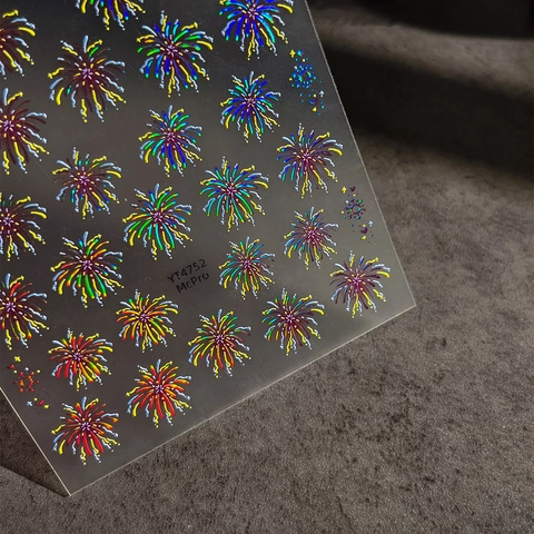 Pegatinas para Uñas de Fuegos Artificiales Láser Holográficas 3D Calcomanías Autoadhesivas Nail Art Decoración de Manicura Estilo de Lujo YT4752