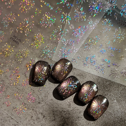 Holographic Laser Butterfly Firework Nail Art Stickers Self Adhesive Sparkly Star Manicure Decals For Women DIY Nail Decorations