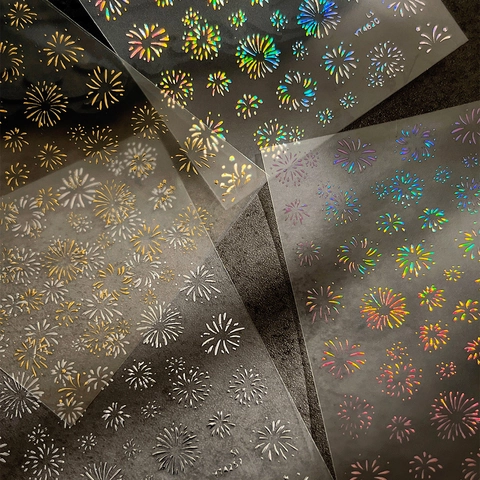 3D Fireworks Holographic Laser Nail Art Stickers Hot Stamping Gold Silver Firework Design Self Adhesive Nail Decals Decor