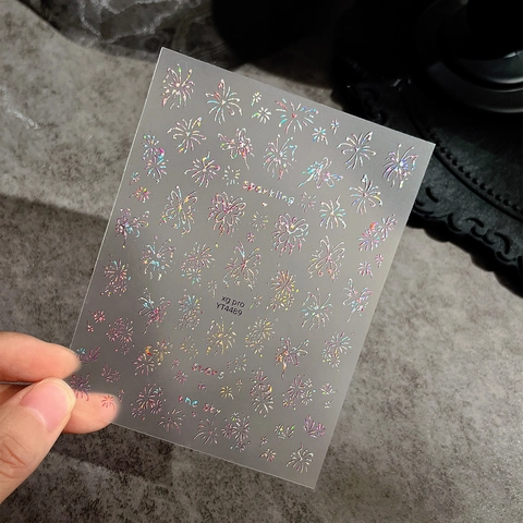 Holographic Laser Butterfly Firework Nail Art Stickers Self Adhesive Sparkly Star Manicure Decals For Women DIY Nail Decorations