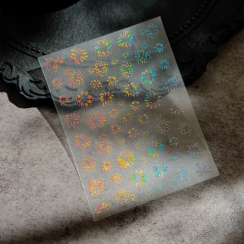 3D Fireworks Holographic Laser Nail Art Stickers Hot Stamping Gold Silver Firework Design Self Adhesive Nail Decals Decor