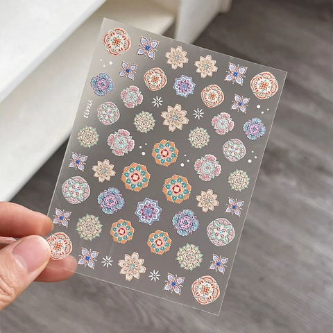 Bohemian Mandala 5D Relief Nail Art Stickers 3D Self Adhesive Flower Butterfly Nail Decals Vintage Ethnic Manicure Decoration