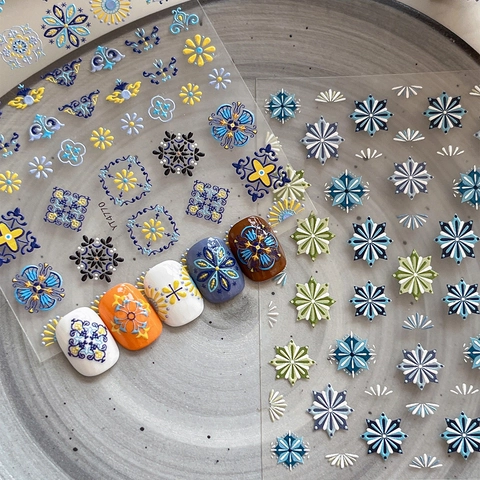 Pegatinas para Uñas en Relieve 5D Bohemia Patrones Mandala Florales Retro Autoadhesivas 3D Decoración Uñas Manicura