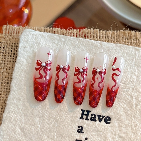 Adesivi per Unghie a Rilievo con Fiocco Rosso Stella 3D Goffrato Autoadesivo Decalcomanie Nail Art per Donna Ragazza Decorazione YT4843