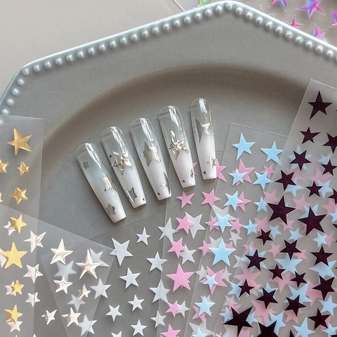 Star Nail Art Stickers Five Pointed Star Laser Gold Silver Black White Blue Pink DIY Manicure Decor Decals For Women