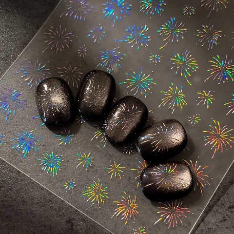 Pegatinas Uñas Láser Holográfico Diseño Fuegos Artificiales Autoadhesivo Para Mujer Decoraciones De Uñas DIY Diseños Accesorio