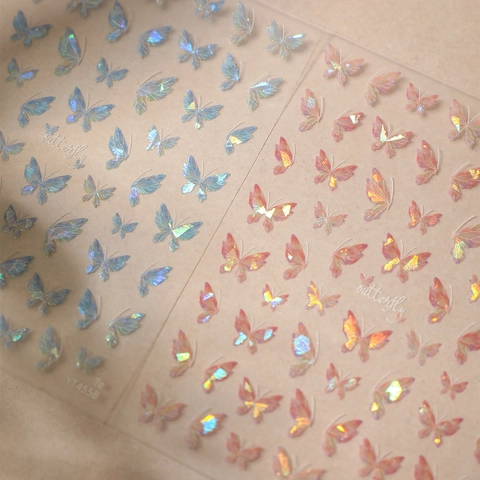 Holographic Laser Butterfly Nail Art Stickers Dreamy Shell Luster 3D Butterfly Self Adhesive Nail Decals For Women DIY Manicure Decoration