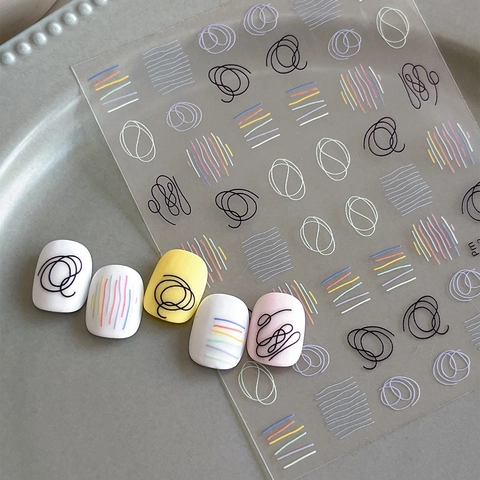 Pegatinas de Líneas Abstractas para Uñas Círculos Geométricos Minimalistas de Colores Calcomanías para Manicura DIY Mujer Decoración de Uñas
