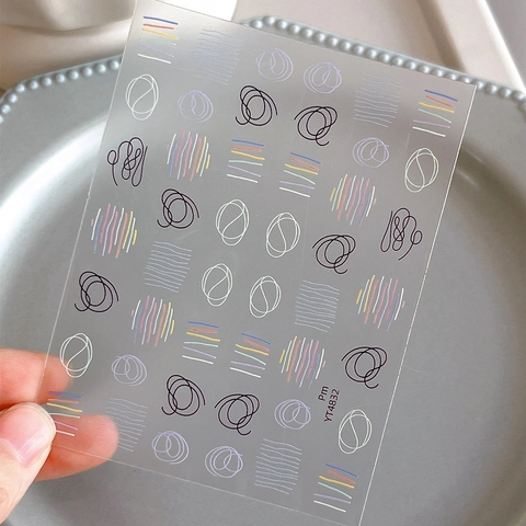 Pegatinas de Líneas Abstractas para Uñas Círculos Geométricos Minimalistas de Colores Calcomanías para Manicura DIY Mujer Decoración de Uñas